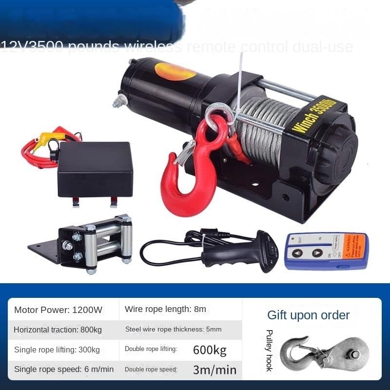 Image of Portable Small Electric Hoist, Electric Vehicle-Mounted Crane Winch, Off-Road Vehicle Self-Rescue Winch (3500 Lbs Dual Switch)