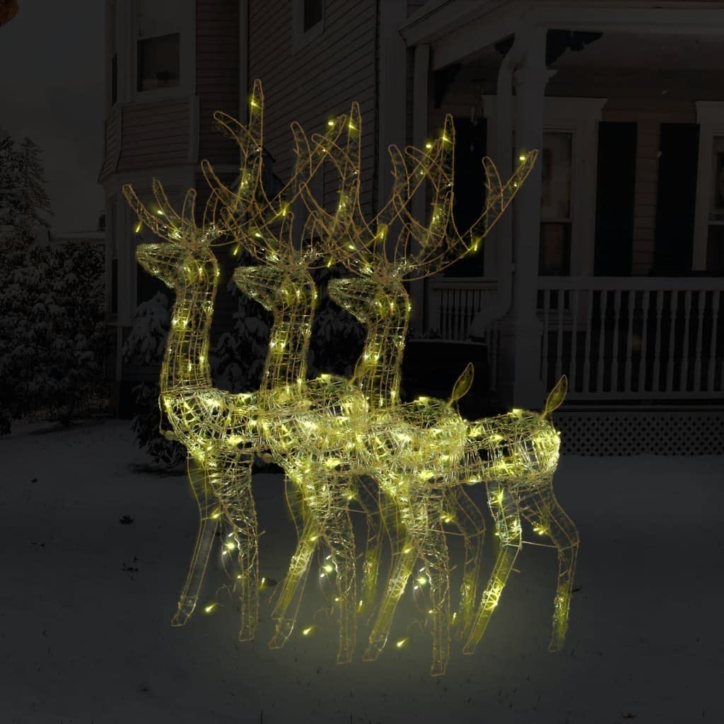 LED-Rentiere 3 Stück Acryl 120 cm Warmweiß mit 140 LEDs, 8 Lichtmodi, USB-Anschluss, wetterfest für Innen Außen Weihnachtsbeleuchtung Garten Terrasse