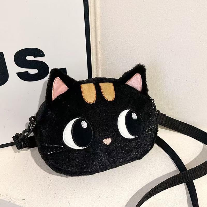 Cute Plush Black Cat Shoulder Bag, Crossbody Bag, Kawaii Animal Purse with Zipper for Women - Image 3
