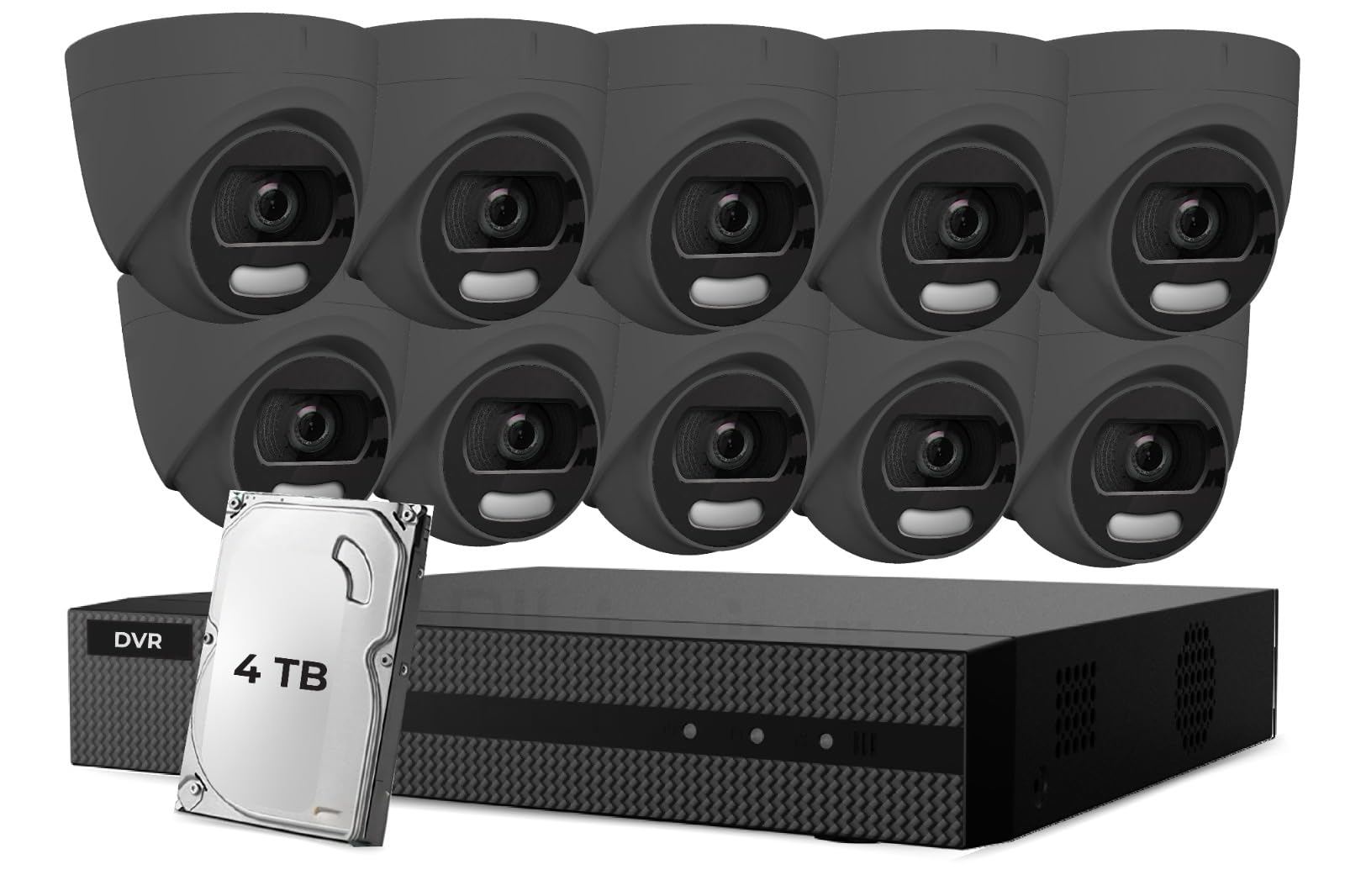 HIZONE PRO16CH 5MP 24/7 Colorful HD Turret Camera CCTV Security System with 1x 5MP 1U H.265 DVR & 10x 5MP Grey Camera with IP67, 2.8mm Fixed Focal Length | Smart Light rang up to 20M (4TB)