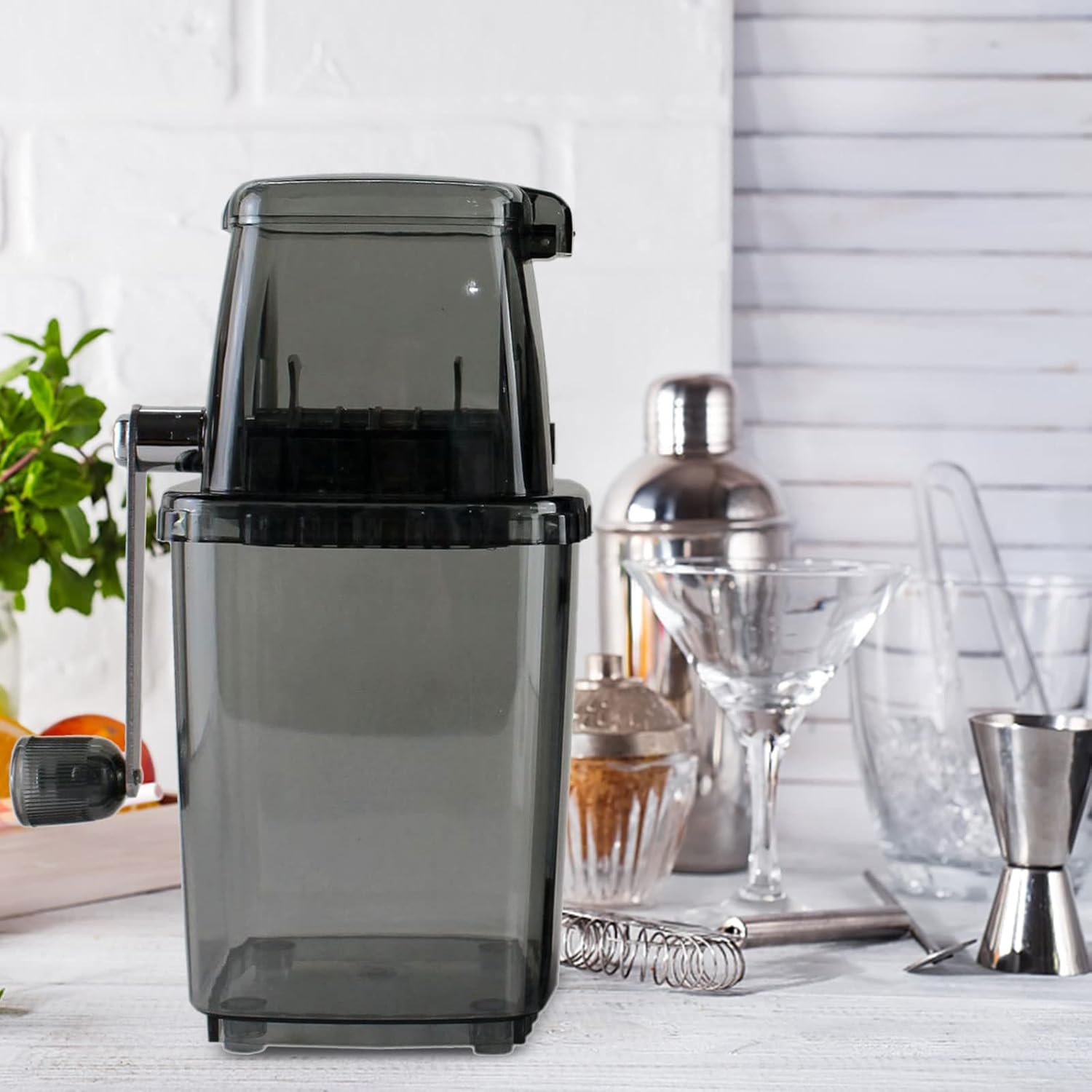 Food Grade ABS Material Hand Ice Shaver Machine, Portable Manual Ice Crusher Machine Household Fruit Smoothie Machine, Stainless Steel Mini Ice Snow Cone Machine for Kids and Adults (Black)
