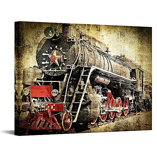 Canvbay Old Train Canvas Wall Art Locomotive Wall Decor Rustic Steam Painting Pictures Retro Vehicle Photo Poster Steam Engine Artwork Stretched And Framed For Living Room Bedroom 24X32Inch #TOP22