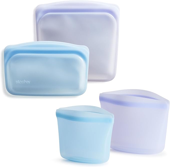 Stasher Premium Silicone Reusable Food Storage Bags, 4-Pack, Multi | Multi-Use Food Storage Bags, Lunch Bag, Travel Containers | BPA Free, Leak-free, Dishwasher-Safe, Eco-friendly