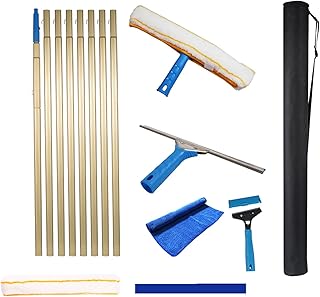 Rascador de ventanas con barra de extensión de 8 m, 35 cm, limpiacristales para ventanas altas, uso en interiores y exteriores, color amarillo