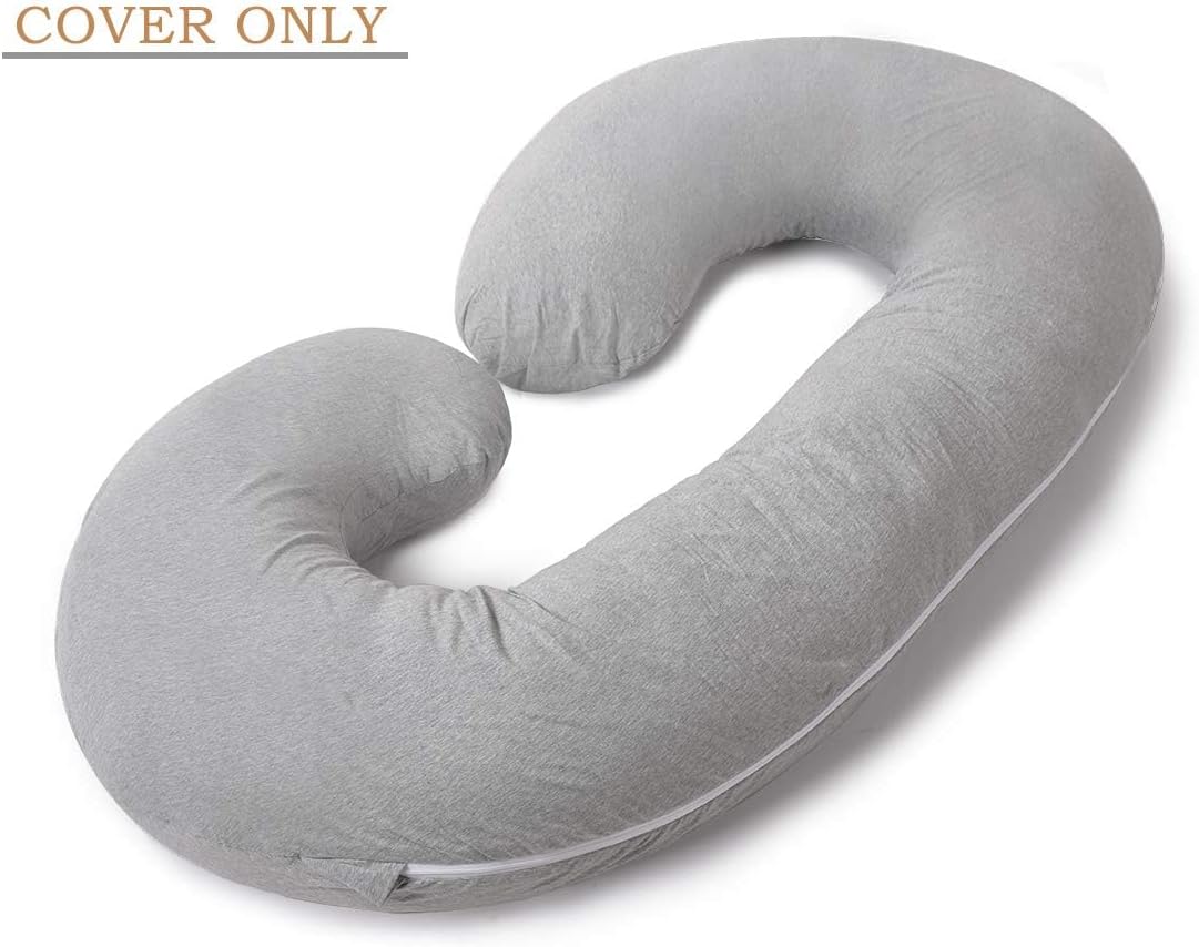 INSEN Pregnancy Body Pillow Jersey Cover,C Shaped Full Body Pillow Cover for Pregnant Women (Grey Jersey)