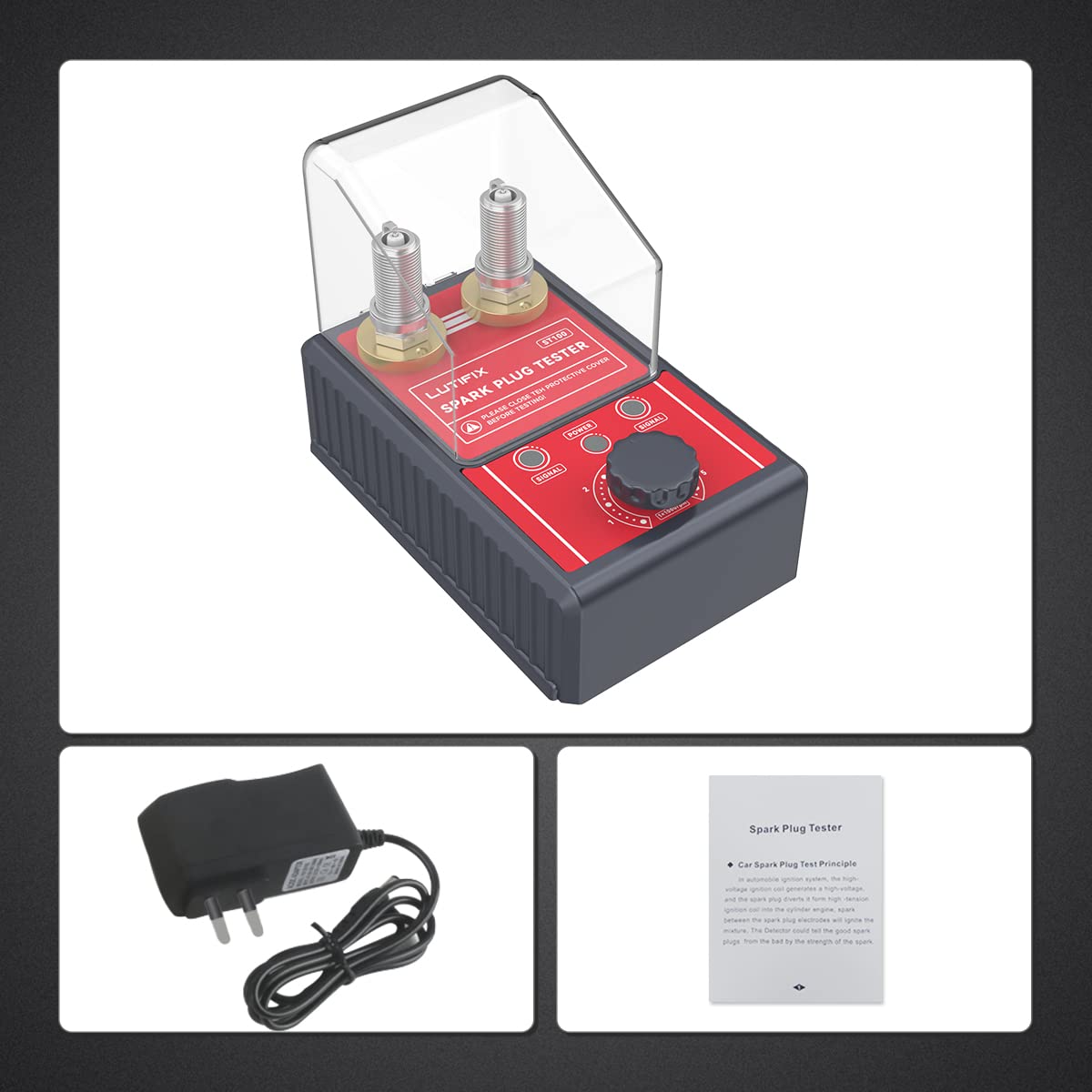 Tester per candele analizzatore di sistema per candele di accensione a doppio foro per autoveicoli con tester di accensione a doppi fori regolabili e coperchio protettivo Candela da 0 a 6000 giri/min