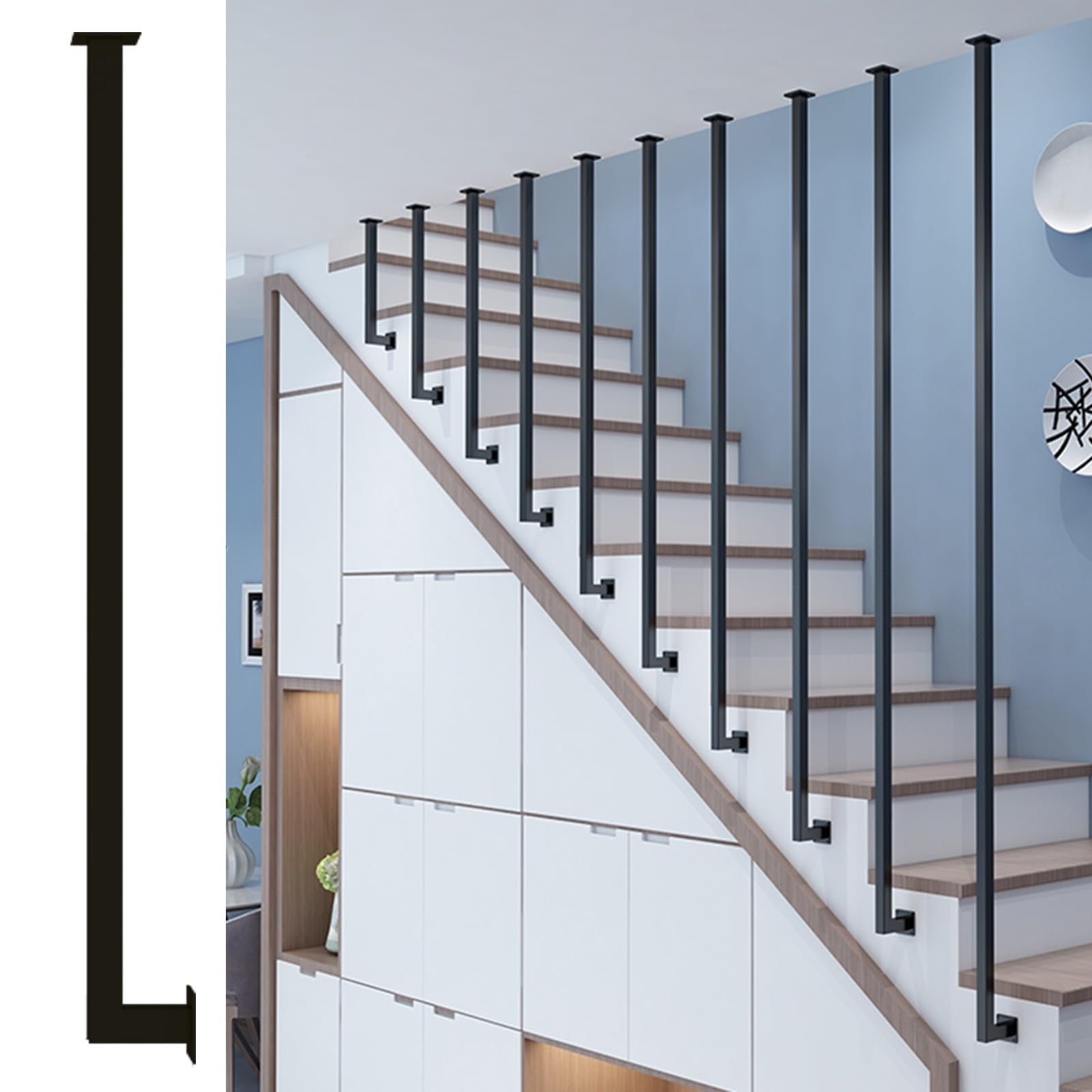 LXLZYXSF Staircase Balustrade Posts Spindles Metal Attic Deck Baluster, Square Pole Banisters Column for Hallways, Foyer Partition Pillars, Home Decor & Falling Protection(Black(1 Pack),H-1.6m/5.2ft)
