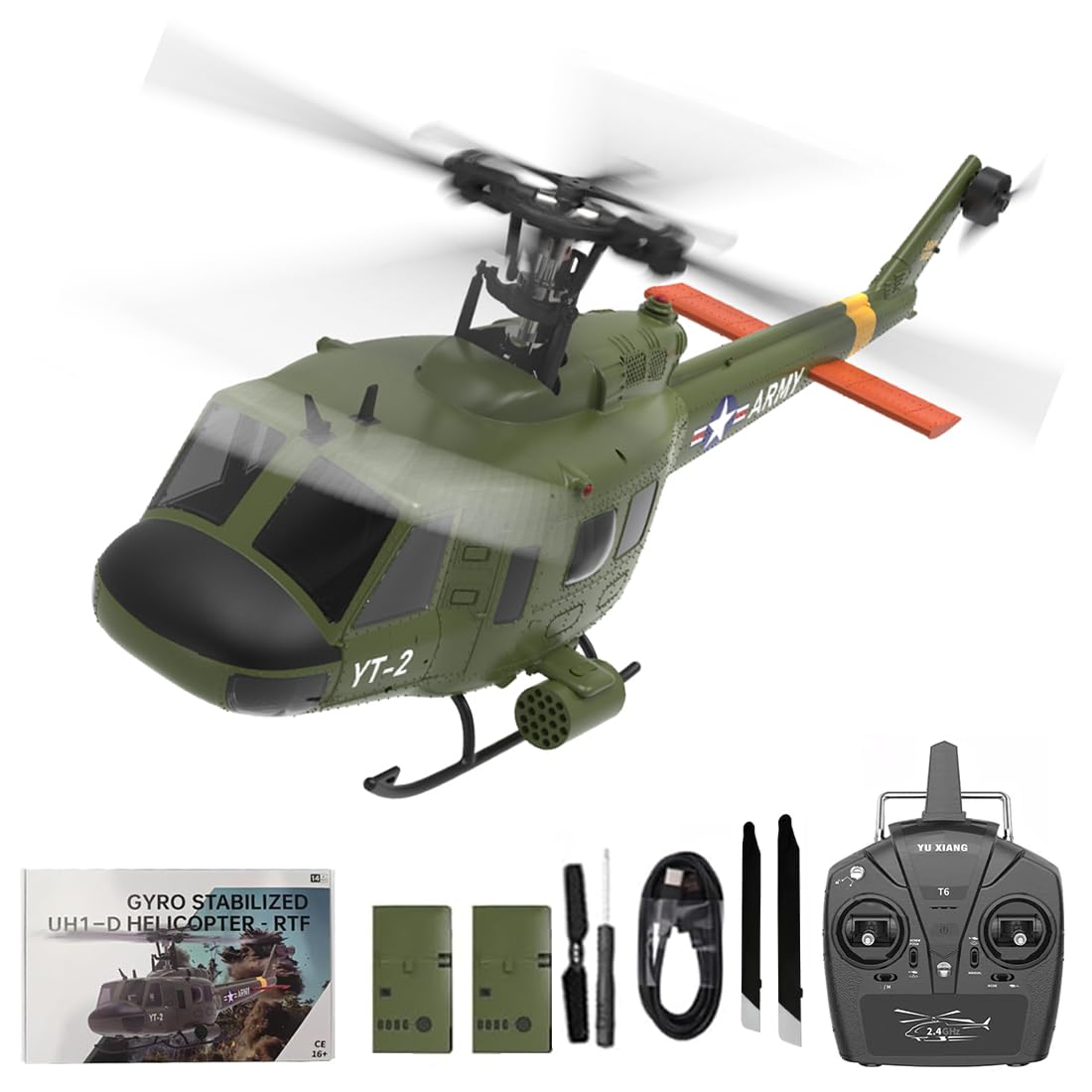 YUXIANG F07 UH-1D RC elicottero per adulti, 1/34 6 CH senza spazzole a trazione diretta, modello con giroscopio a 6 assi, 3D/6G RC aereo giocattolo (2 batterie)