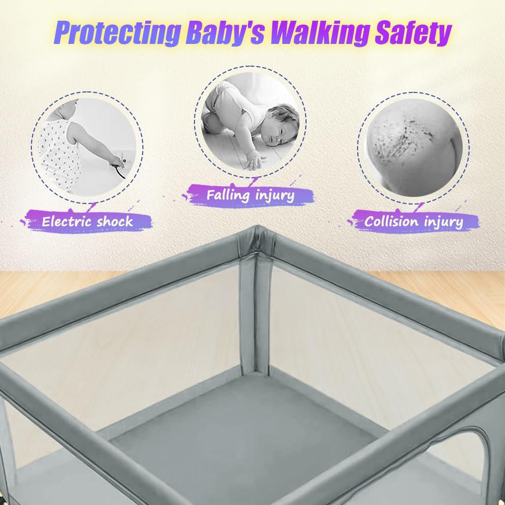 Playpen Plegable para Bebés y Niños - Gran Patio de Juego con Puerta, Portátil para Interior y Exterior - 120*120*66 cm - Gris Oscuro
