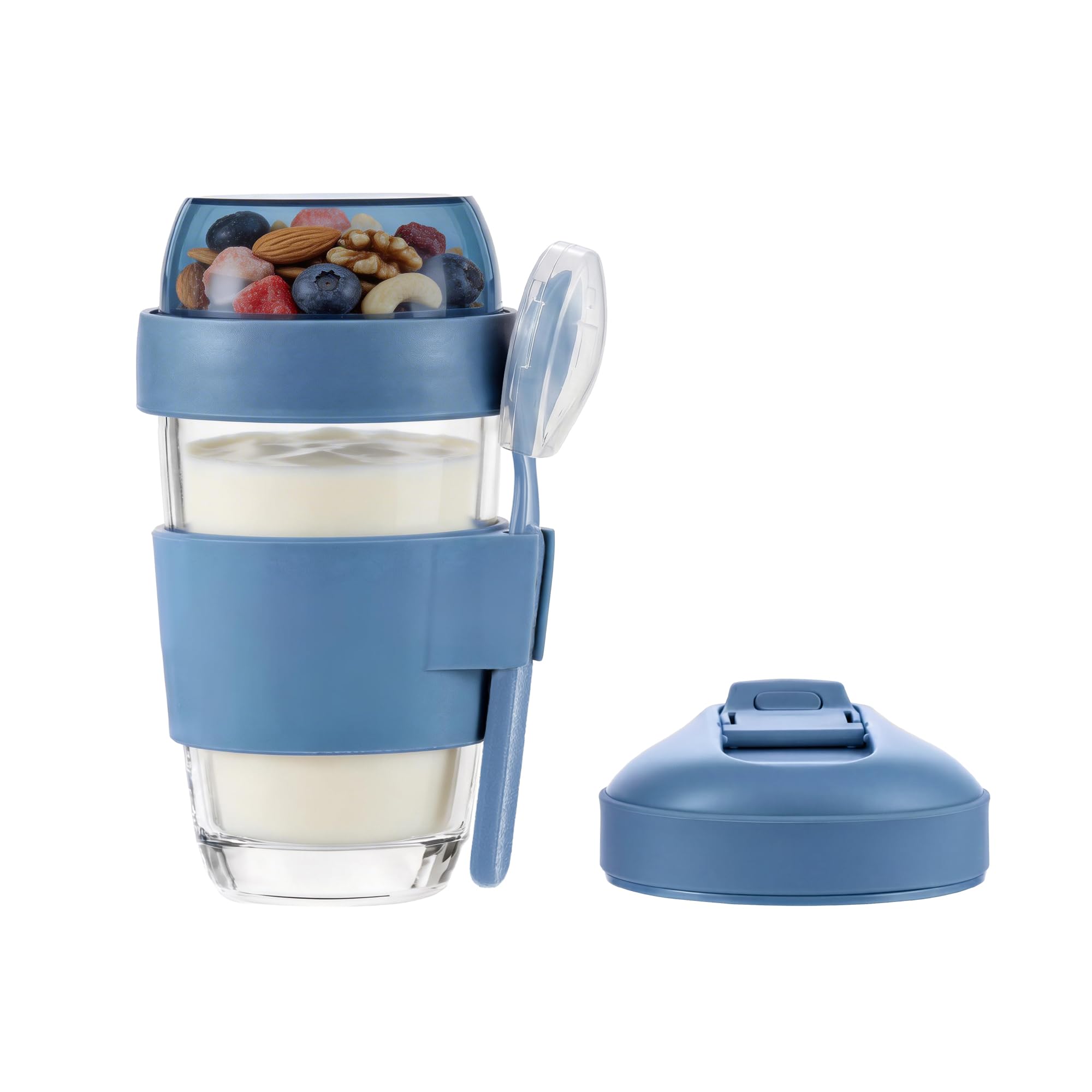 Amig Blue - Glass Yogurt Cup - 320Ml - Conveniently Transport Yogurt And Cereals - Airtight Lid For Coffee - Fresh Ingredients - Mod. 1