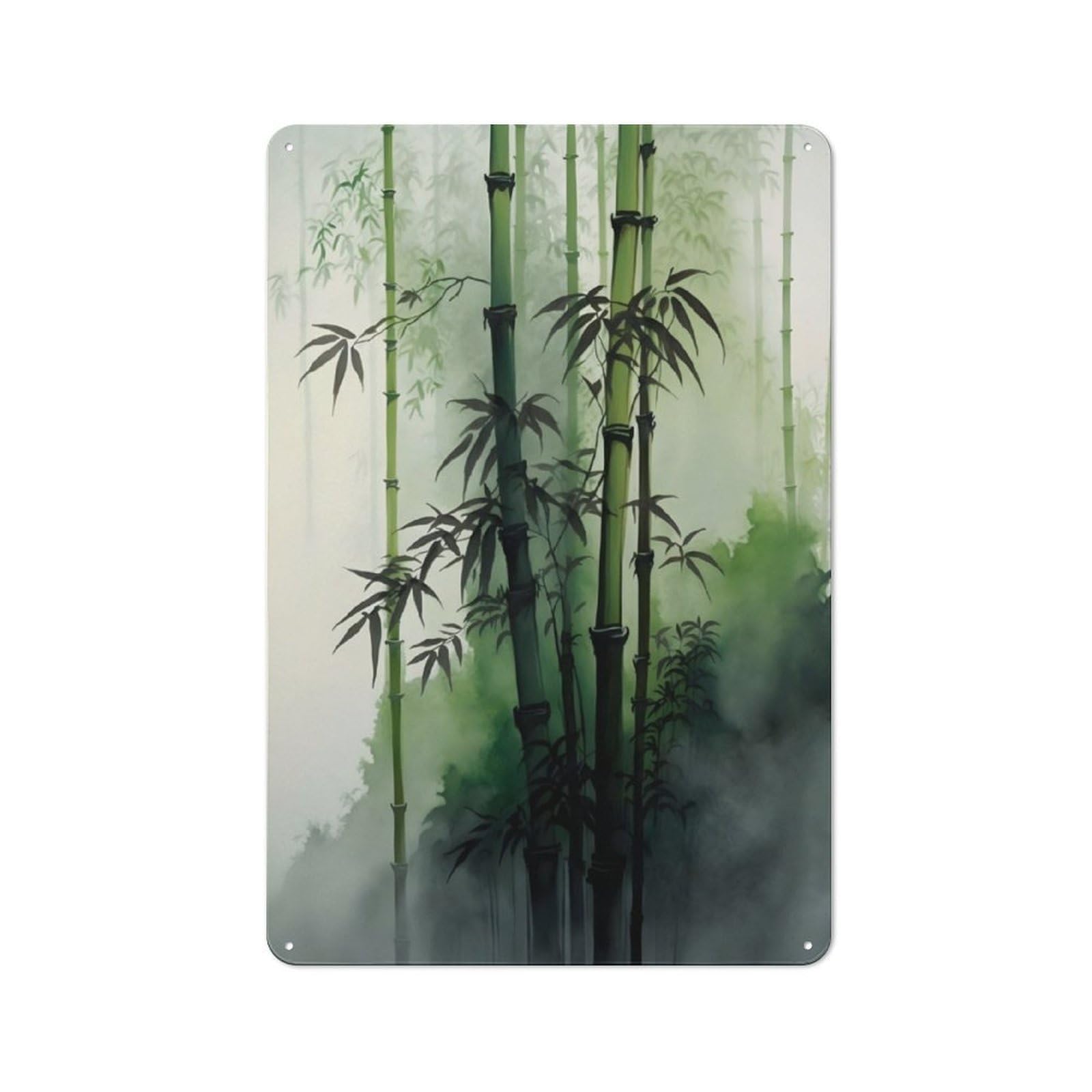 Junmoney Bamboo Forest Watercolor Vintage Metal Sign 30X20cm For Workshop Wall, With Clear Vintage Wall Decor Character
