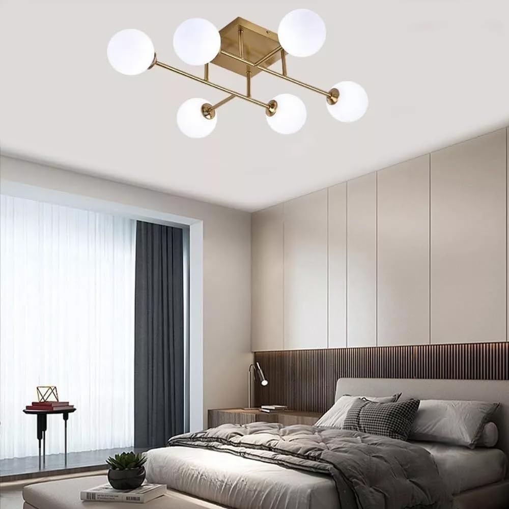 Plafoniera da soffitto lampadario 6 sfere g9 sfera color bianco bronzo c77