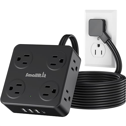 Miniatura 10 de Regleta de alimentación de 10 pies con protector de sobretensión, 8 tomas, 4 puertos USB, cable de extensión de enchufe plano, estación de carga