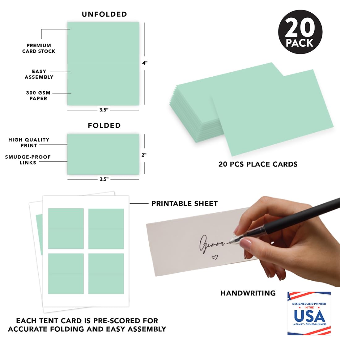 Amazon.com: Andaz Press Table Tent Printable Place Cards, Mint Green  20-Pack, Seat Placement Cards Place cards Table Settings Name Cards for  Baby Bridal Wedding Shower, School Graduation Food Cards : Office Products
