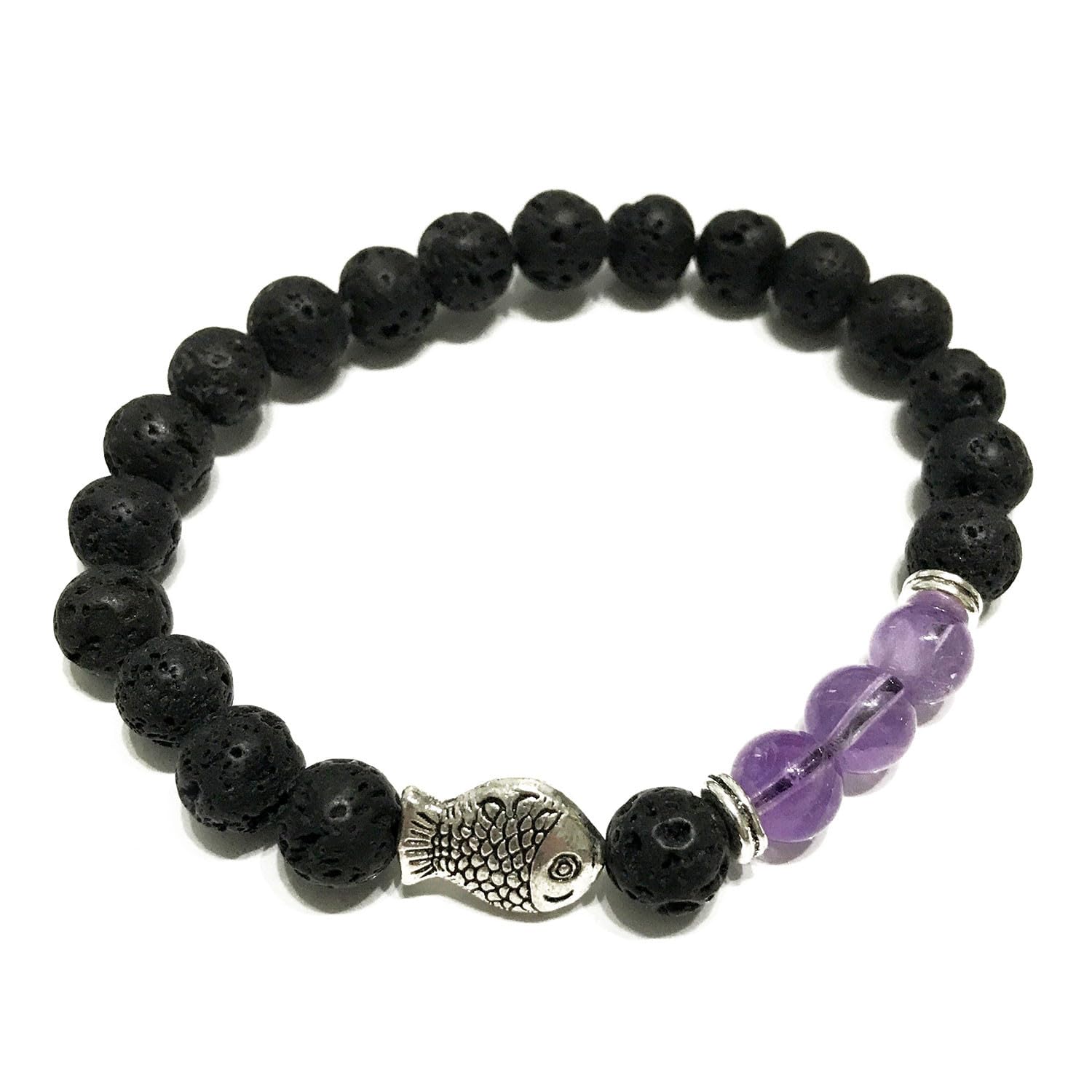 Ancient Wisdom Lava Stone Bracelet - Fish Amethyst