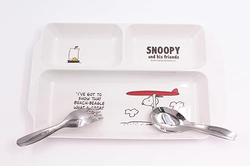 Miniatura 3 de Finex Juego de 3 piezas  Peanuts Snoopy White Dog Melamina Resina Niños Platos de Comida Alimentación Comida Compartimentos Divididos Plato de