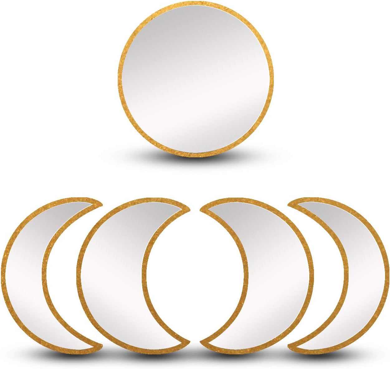 Acrylic Moon Phase Mirror Set (5 PCS), Scandinavian Natural Moonphase Decor Bohemian Moon Mirror, Wall Decor for Living Room Bedroom, Punchless -Not Actual Mirror- Gold