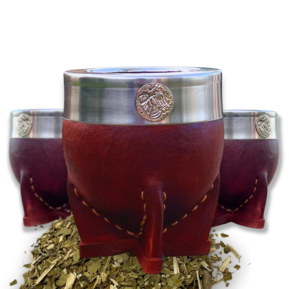 Hide & Smile Imperial Premium - Kit de mate hecho a mano, juego de taza y bombilla de acero inoxidable, auténtico té argentino de calabaza, incluye pajita, recuerdo de Argentina, diseño original