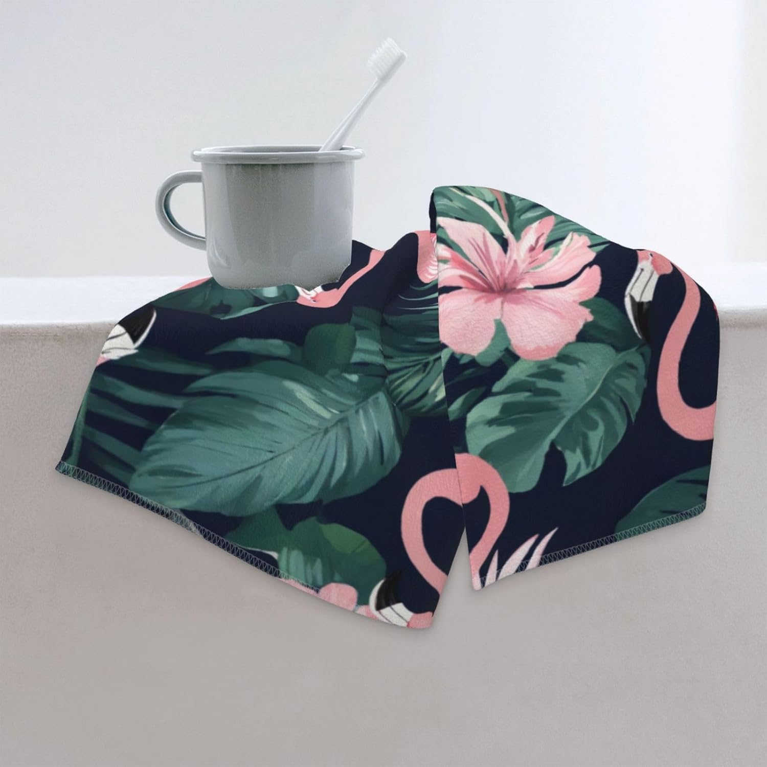 Pink Flamingo Print Hand Towels for Kitchen, Decorative Bathroom Towels Decor Farmhouse Cute for Men Women Gifts