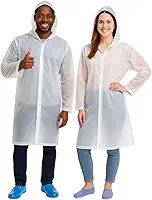 Capa de Chuva EVA Adulto Unisex c/Capuz Impermeável Resistente Feminina Masculina Poncho branco transparente reutilizável para viagem acampamento homens e mulheres forro com botão passeio festas shows