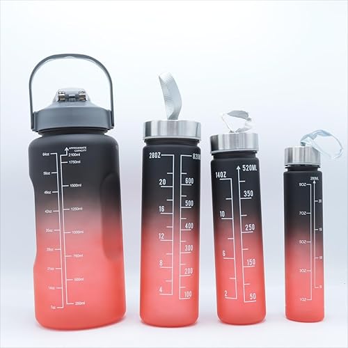 Miniatura 4 de WATMHHJQ Juego de 4 botellas de agua, 64 onzas, 28 onzas, 14 onzas, 9 onzas, botella de agua deportiva de gran capacidad, a prueba de fugas, botella