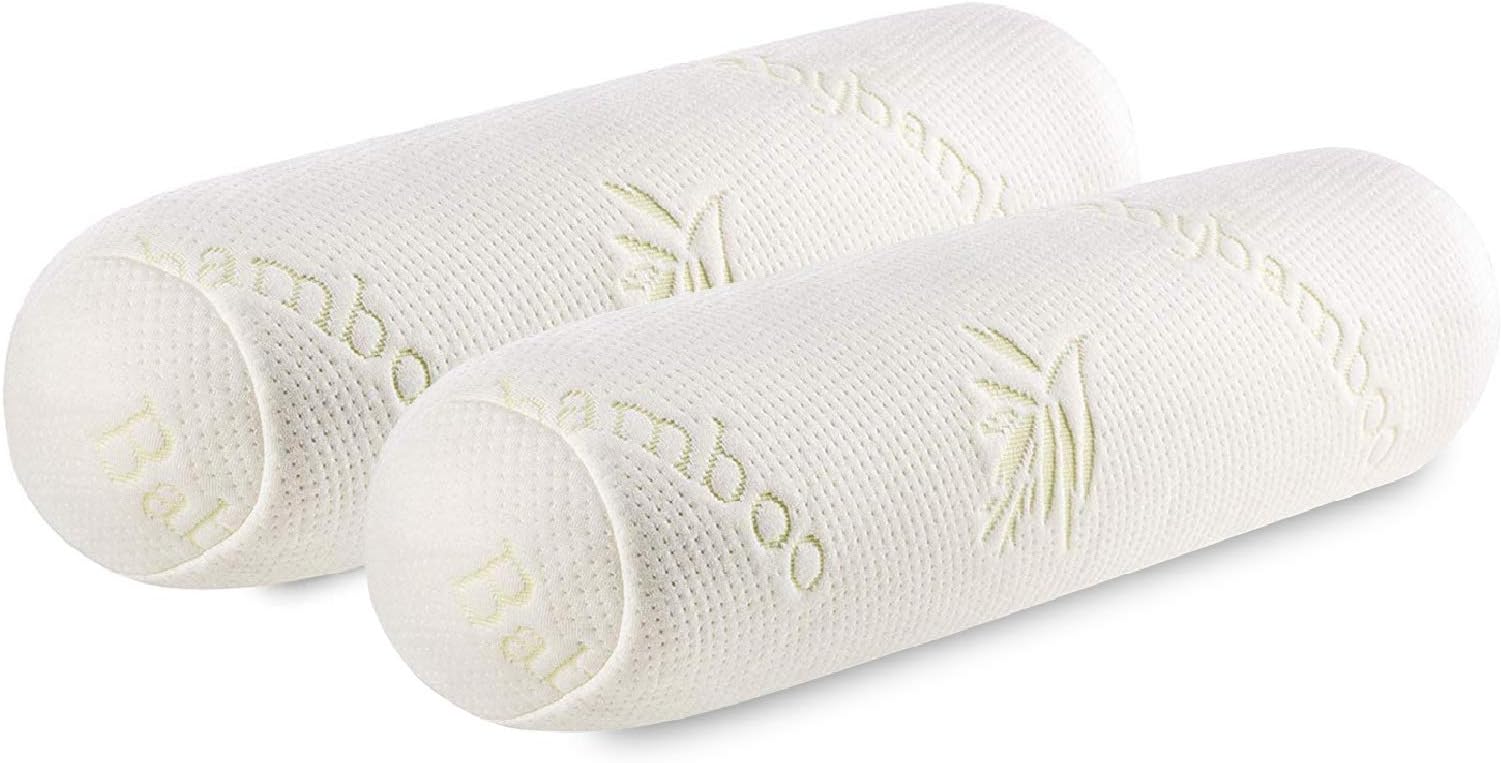 The White Willow Set of 2 Memory Foam Soft Baby Bolster Pillow Cushion for Side Support, Neck Support with Removable Washable Organic Bamboo Cover (22" x 5" x 5")