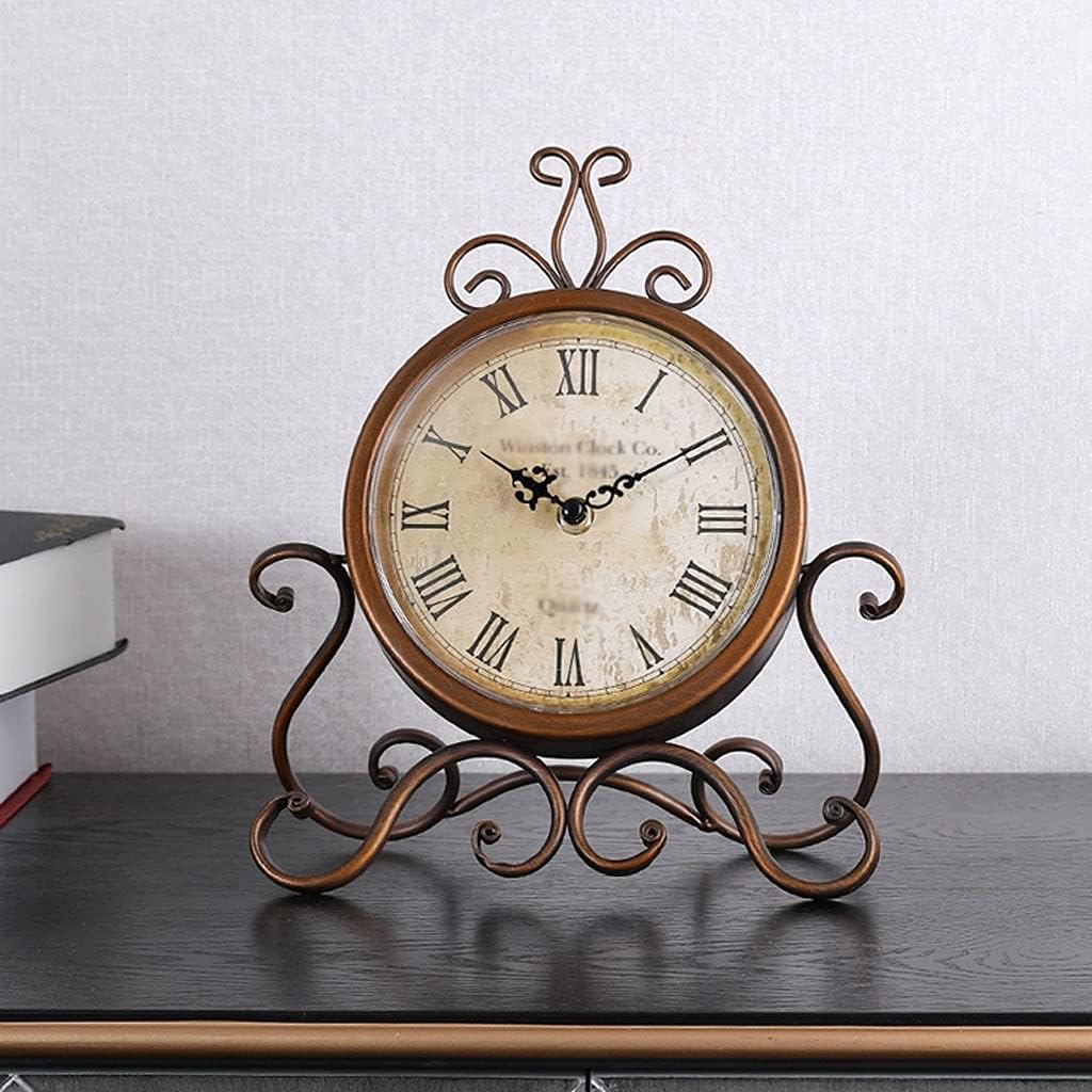 Retro Clock Mute Desk Clock Home Living Room Bedroom Decoration Desk Clock Desktop Ornaments Small Desk Clock 11.02 Inches Table Clock