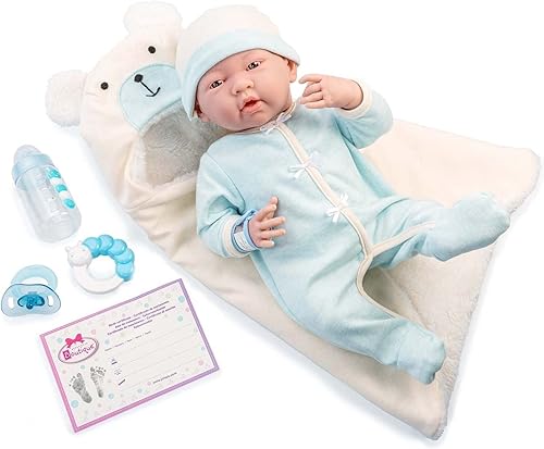 JC Toys La Newborn Nursery Muñeca recién nacida suave y flexible de 15.5 pulgadas con accesorios Juego de 8 piezas, disponible en diferentes