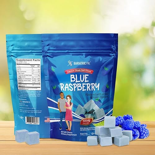 Miniatura 4 de BariatricPal Masticables suaves de citrato de calcio sin azúcar, 500 mg con probióticos (90 unidades) - Frambuesa azul (nuevo!)