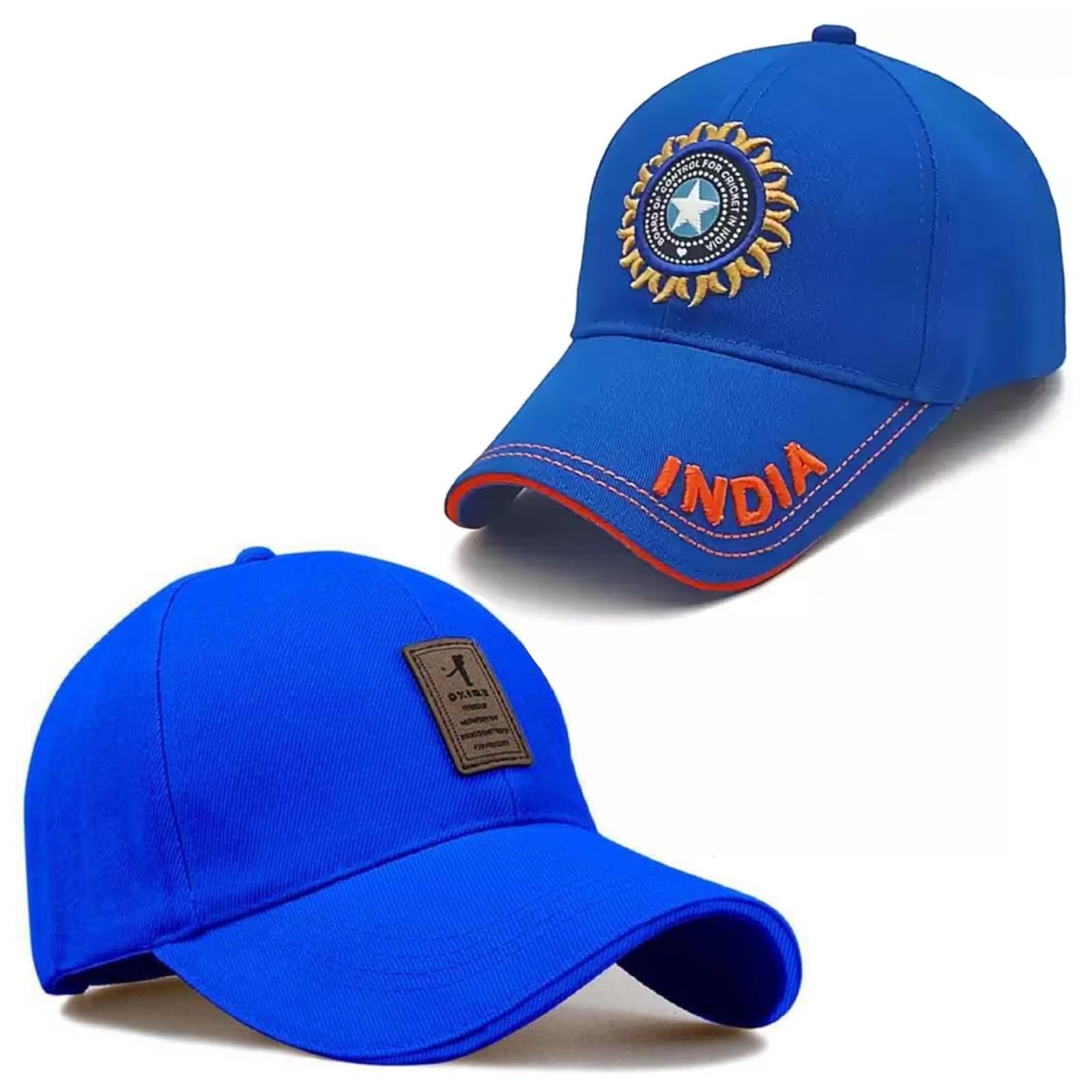 FHARAT Combo Stylish Cap for Men, Women, Kids Cotton Blend, Summer All Season Sports, Cricket, Gym Adjustable Buckle India Cricket (Blue)