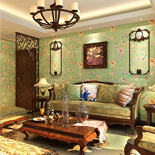 qunxun Aves, Árboles, Rama, En Relieve, con Textura, No Tejido, Papel Tapiz, Motivo Floral, Fondo, Decoración para El Hogar, Papel Tapiz, Verde10m*0.53m