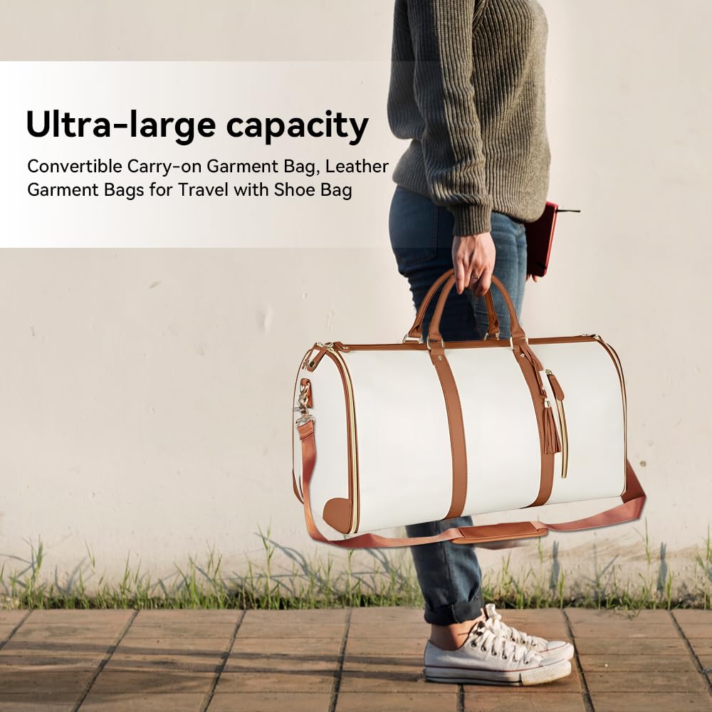 Mesen reiskledingtassen voor dames, converteerbare handbagage kledingtas, lederen reiskledingtassen met schoenenzak, 2 in 1 hangende opvouwbare koffer pak reistassen (beige