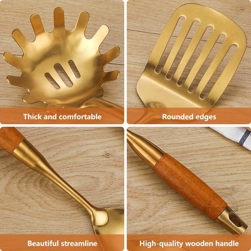 Miniatura 6 de Utensilios de cocina dorados, juego de utensilios de cocina de acero inoxidable, 7 piezas, con soporte para utensilios, herramientas de cocina aptas