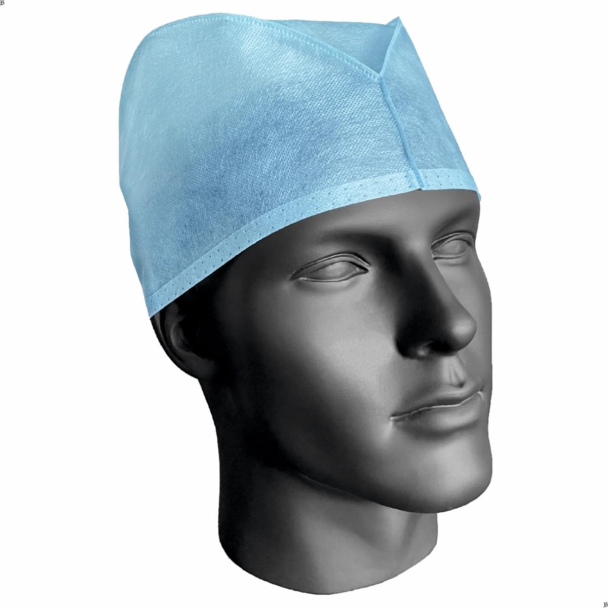 Filtra® Disposable Doctor's Cap | Disposable Nonwoven Men's Surgeon Cap | Elasticated Back | Machine Made | Box of 100 Caps (Blue)