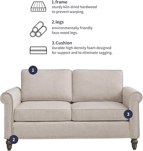 Miniatura 6 de Juego de sofá de 3 piezas para sala de estar, sofá seccional y sofá biplaza, sofás de 3 asientos y muebles de silla con patas de madera en forma de