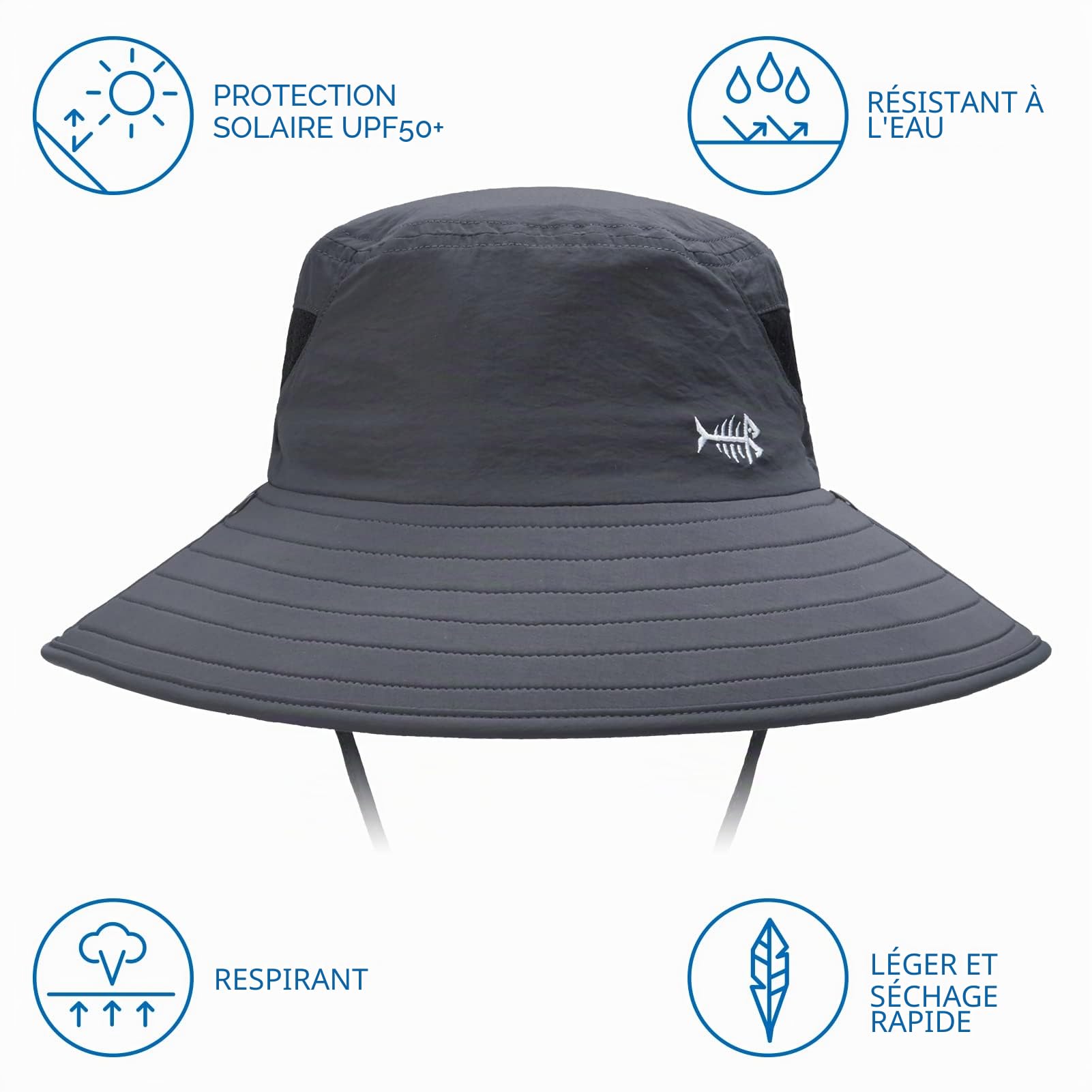 Bassdash Chapeau de Soleil Respirant UPF 50+ avec Couvre-Visage Amovible et Rabat de Cou Chapeau Unisexe à Large Bord résistant à l'eau pour la pêche la randonnée l'extérieur Les Hommes et Les Femmes