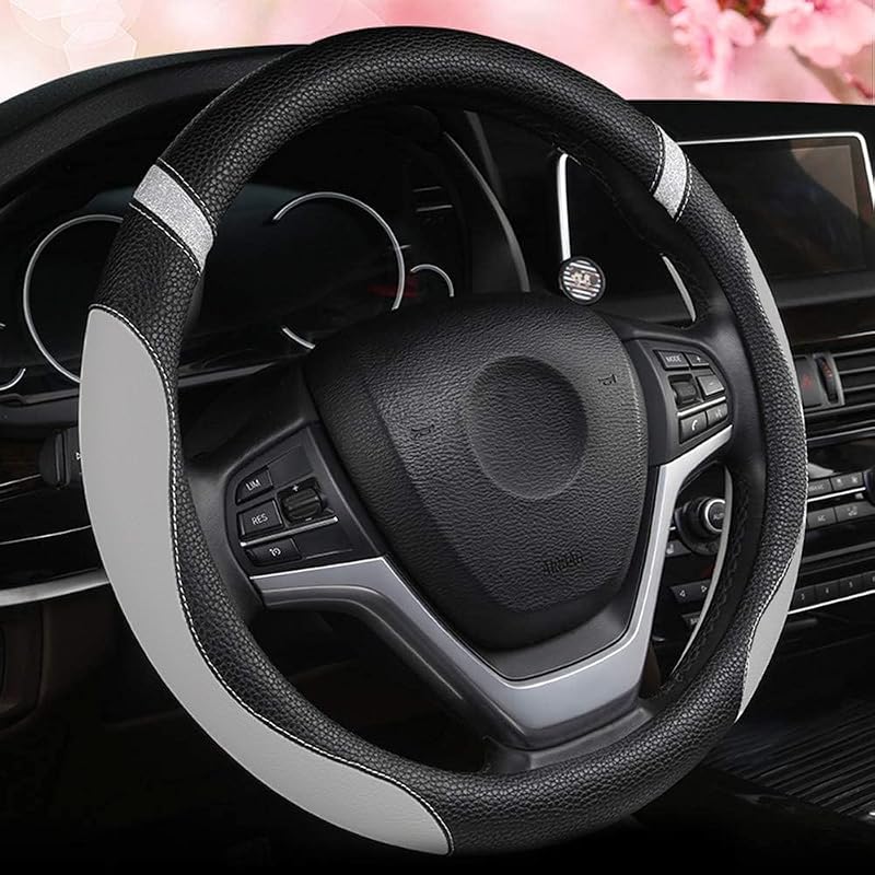 Capa para volante em couro Cxtiy cinza, 38,1 cm, para carros, SUVs, picapes, caminhões e vans, 1 unidade