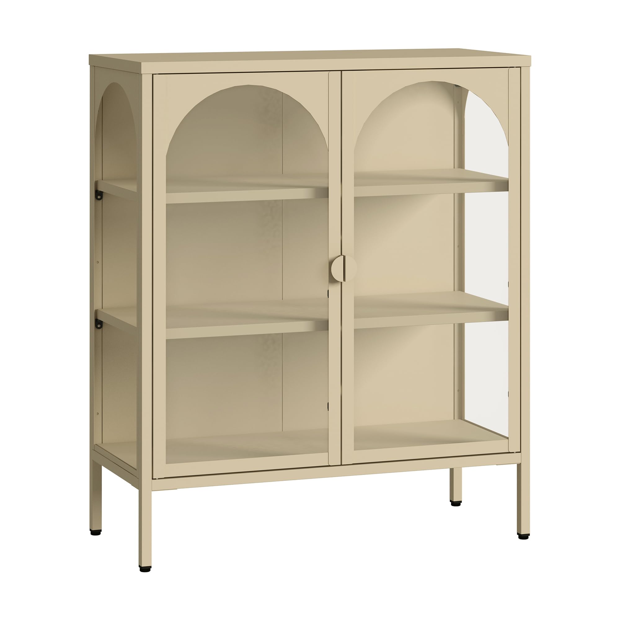 [en.casa] Vitrina Klippestad Aparador Alto 2 Puertas de Cristal Transparente 3 Compartimentos Cerrados Mueble Auxiliar para Cocina Comedor Oficina Acero 95 x 80 x 35 cm - Camel