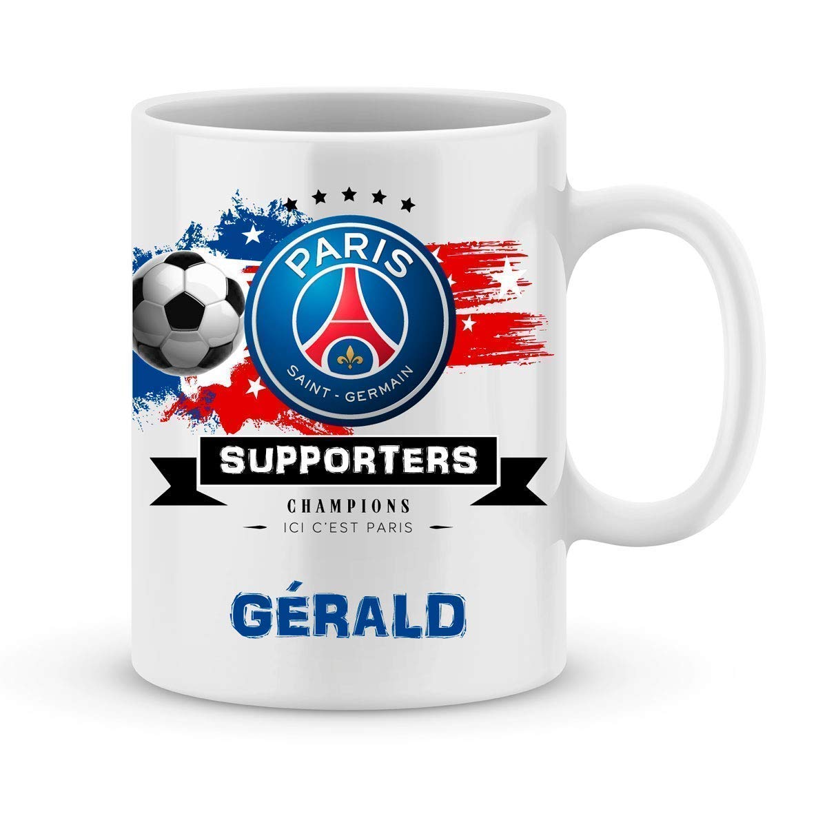 Mug de foot PSG à personnaliser avec votre prénom - Cadeau foot ligue1 Paris Saint Germain - Cadeau personnalisé fête des pères, anniversaire, Noël