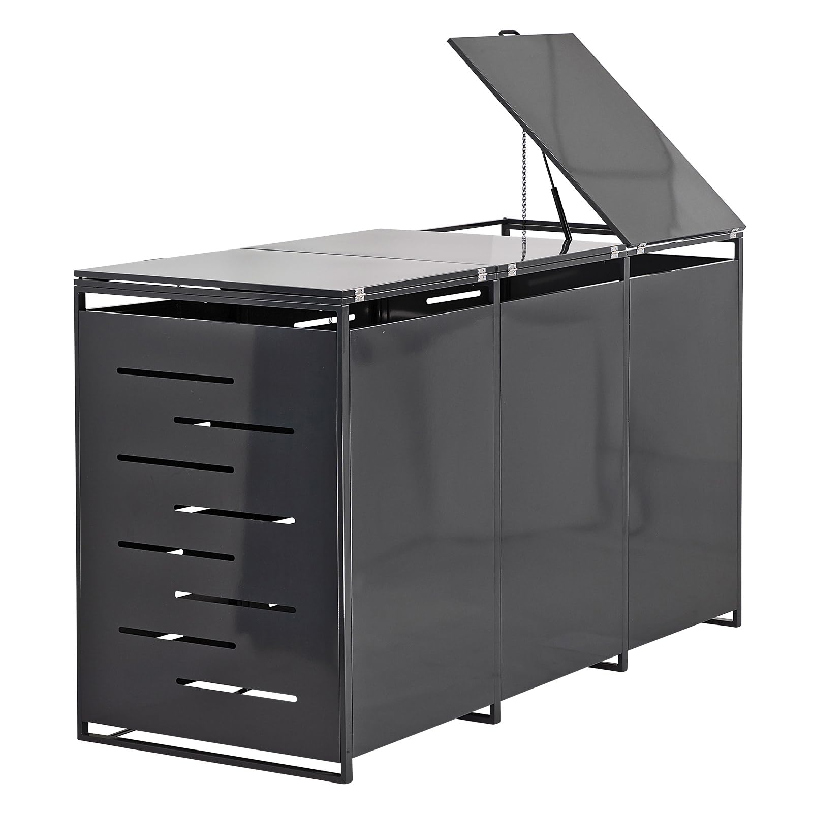 DEMA Mülltonnenbox 3er Anthrazit 240L Metall abschließbar Gasdruckfedern | Abfallbox, Müllbox, Tonnenverkleidung, Outdoor Storage, Gerätebox, RAL 7016 Design, Garten Ordnung