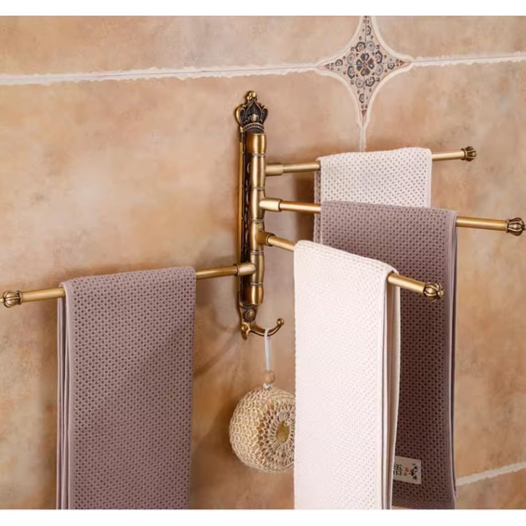 Estilo Retro Toallero Giratorio para Baño, Barra De Toalla De Acero Inoxidable De 4 Brazos, Soporte De Toalla Montado En La Pared Que Ahorra Espacio con Gancho gold-2Bar