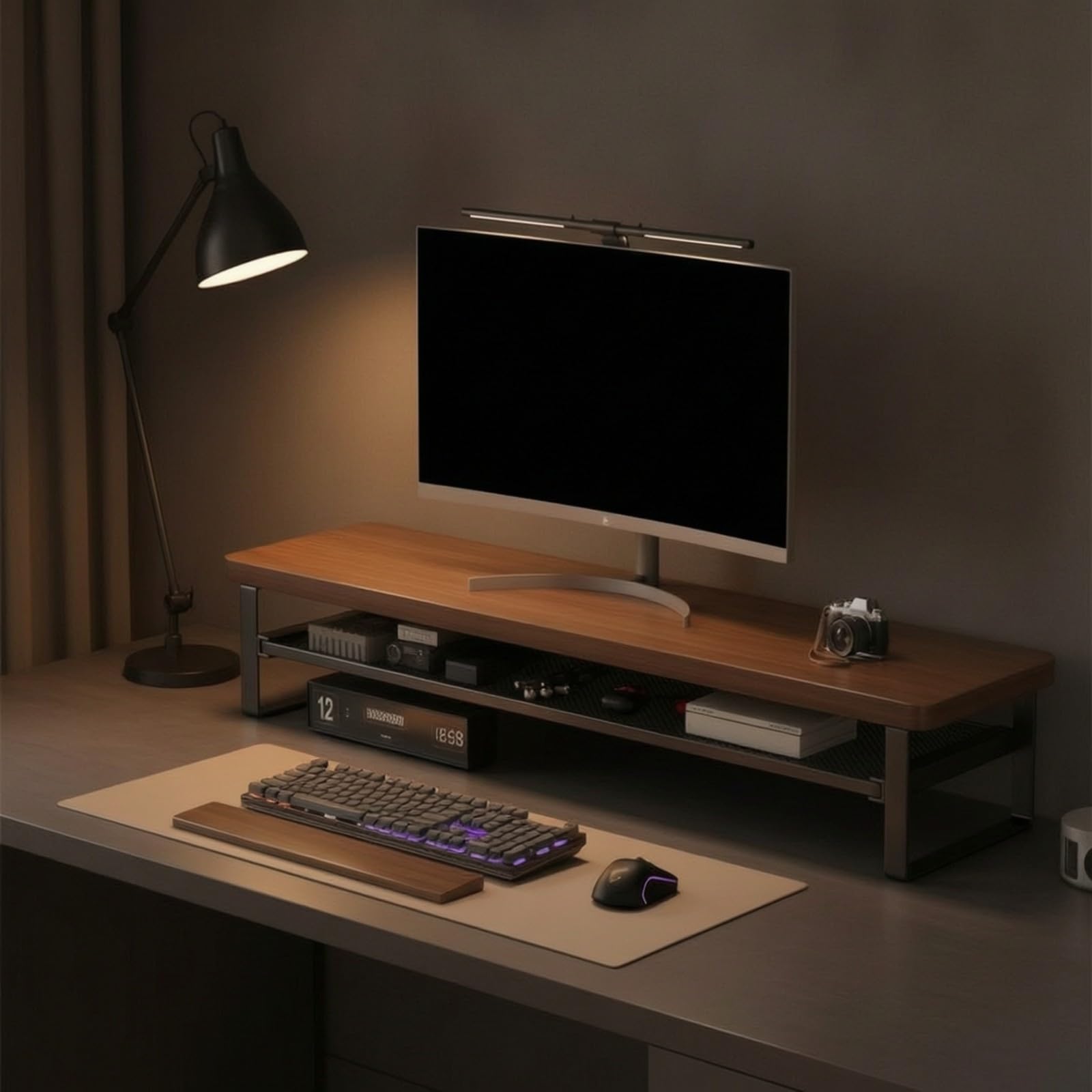 Supporto per Schermo con Ripiano in Rete, Nero, 50CM