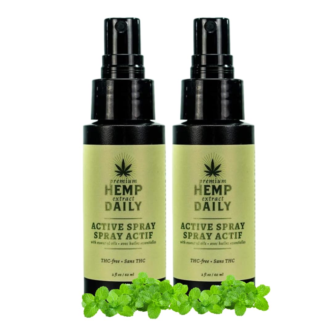 Hemp Daily Active Spray | Hemp Spray with Essential Oils | Vegan, Organic Ingredients, Calming | 2 Fluid Ounces, 2 Pack