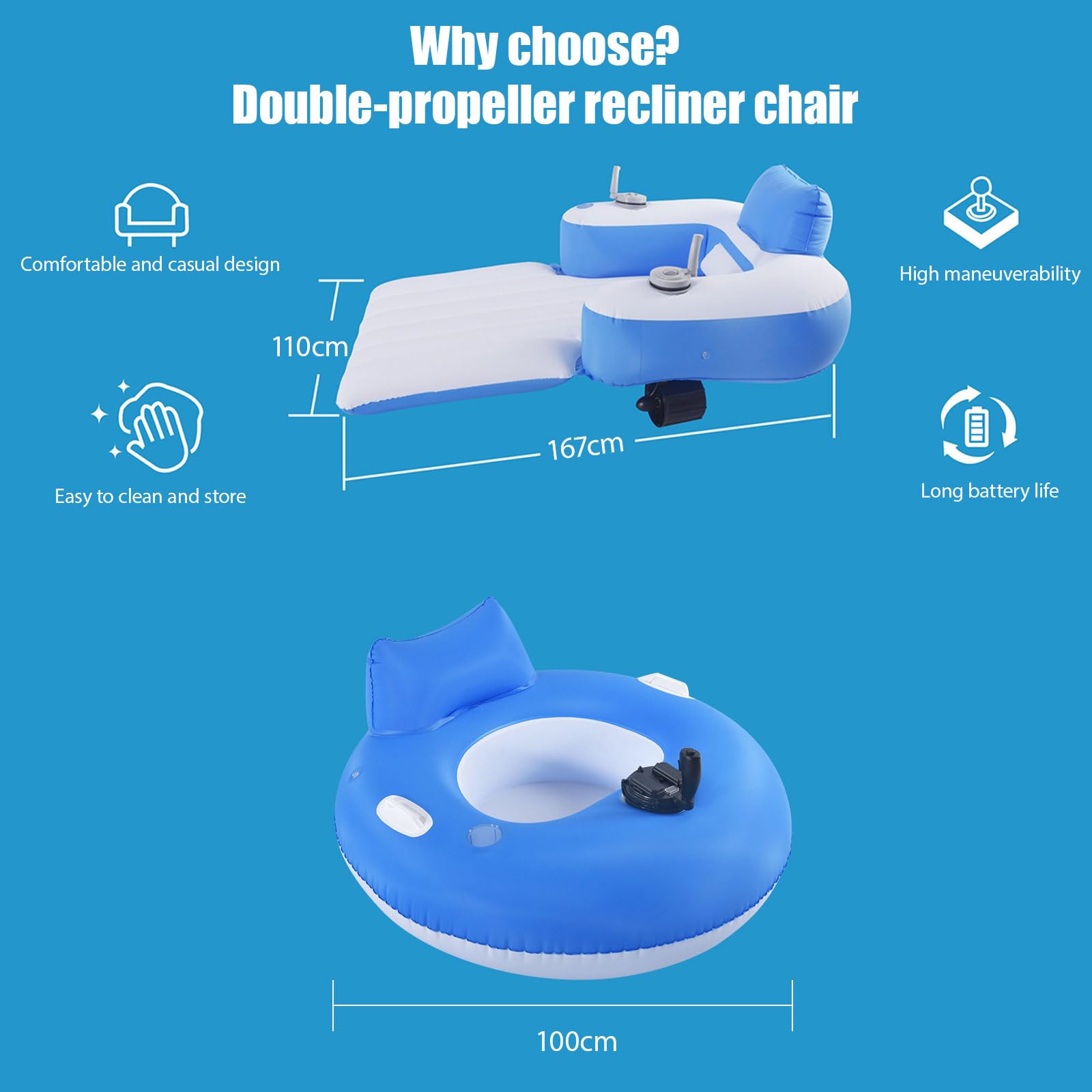 Aufblasbarer Elektrischer Pool Liegefloat Mit 2 Starken Motoren – Pool Aufblasbare Für Erwachsene, Bräunungs-Pool Liege, Pool Lounge Float Für Pool, Strand & Sonnenbaden