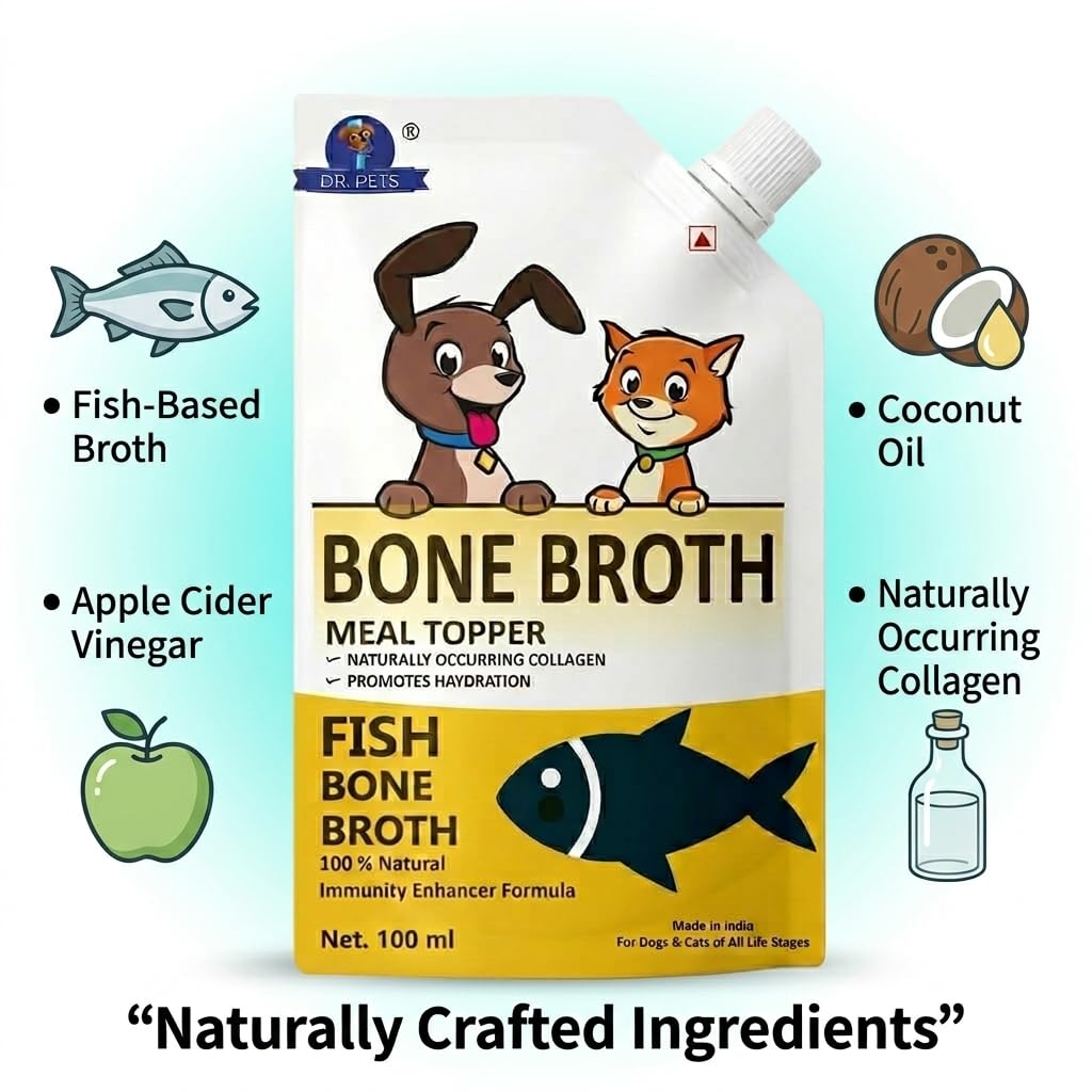 Dr. Pets Pack of 3 (100ml Each) Fish Bone Broth for Dogs & Cats | Liquid Meal Topper | Collagen Rich | Supports Digestion & Hydration 1