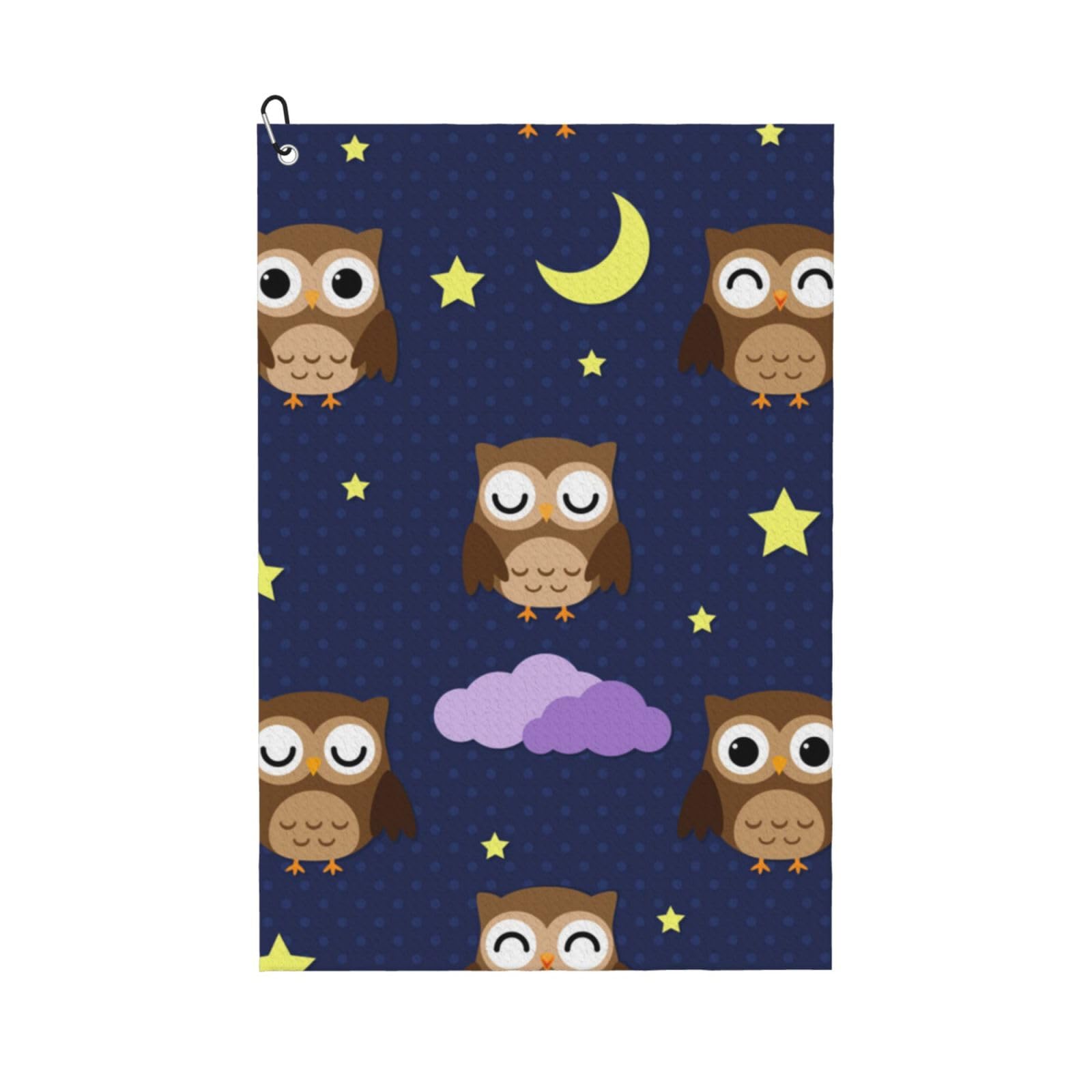Hnnkloy Cartoon Owl Pattern, 16x24 in Portable Waffle Golf Towels with Carabiner Clip for Golf Bag
