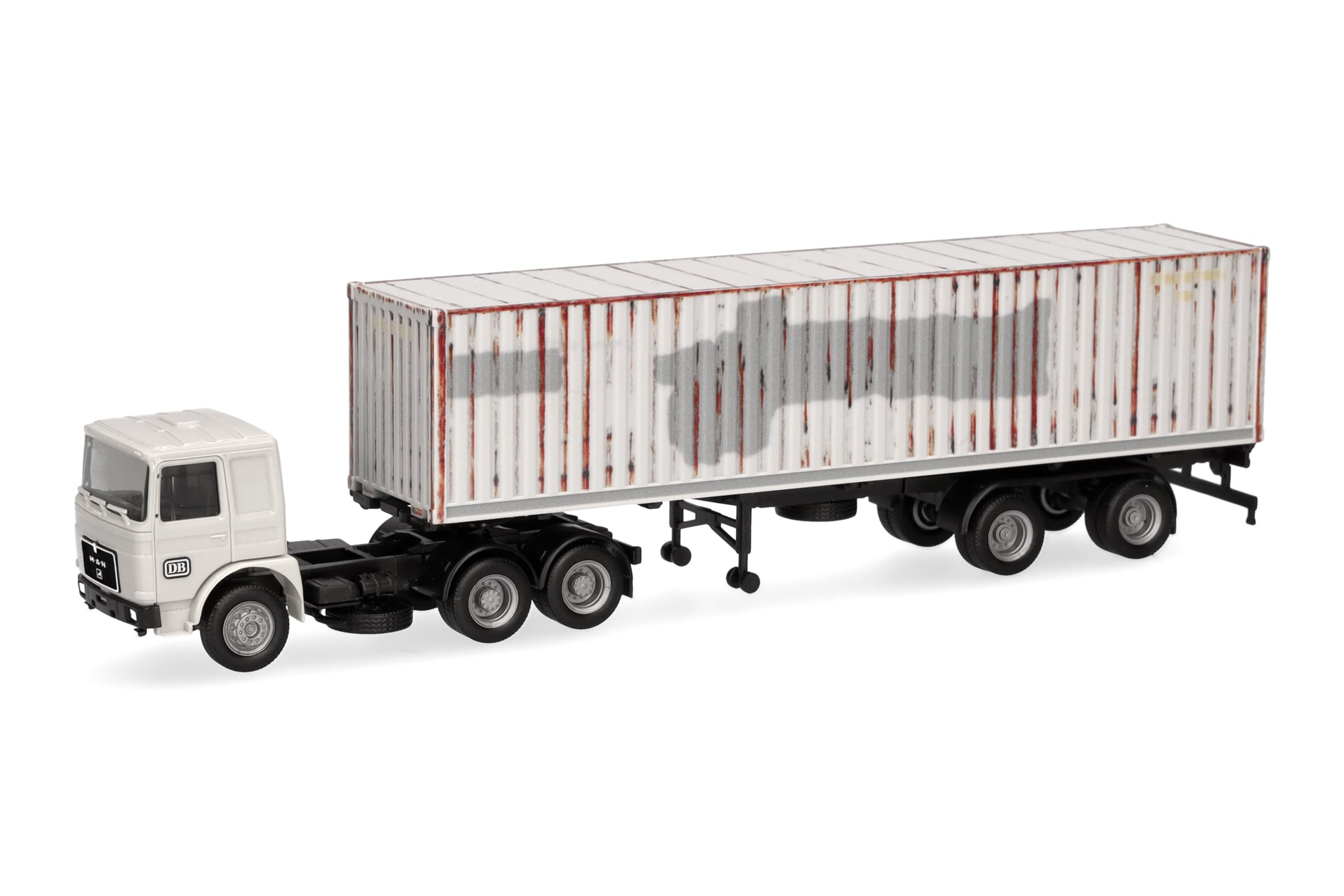Herpa truck model MAN F8 container semitrailer "DB", on a scale of 1:87, plastic miniature, made in Germany, model building, collectors edition