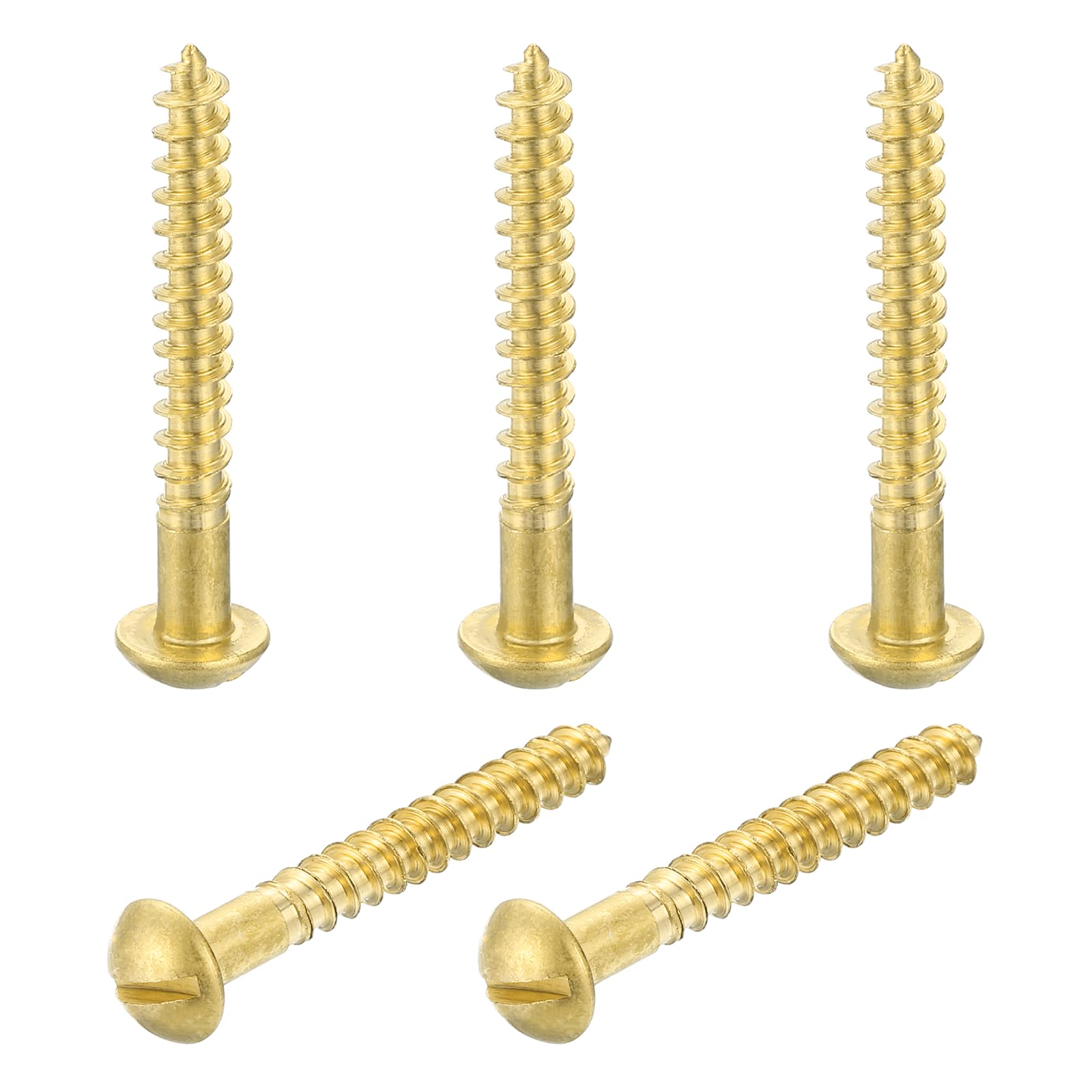 sourcing map 5 Pcs Brass Screws, M5 x 40mm Solid Slotted Round Head Self-Tapping Wood Screw Fasteners for Woodworking Furniture Repair Photo Frame Drywall Home Appliances, Gold