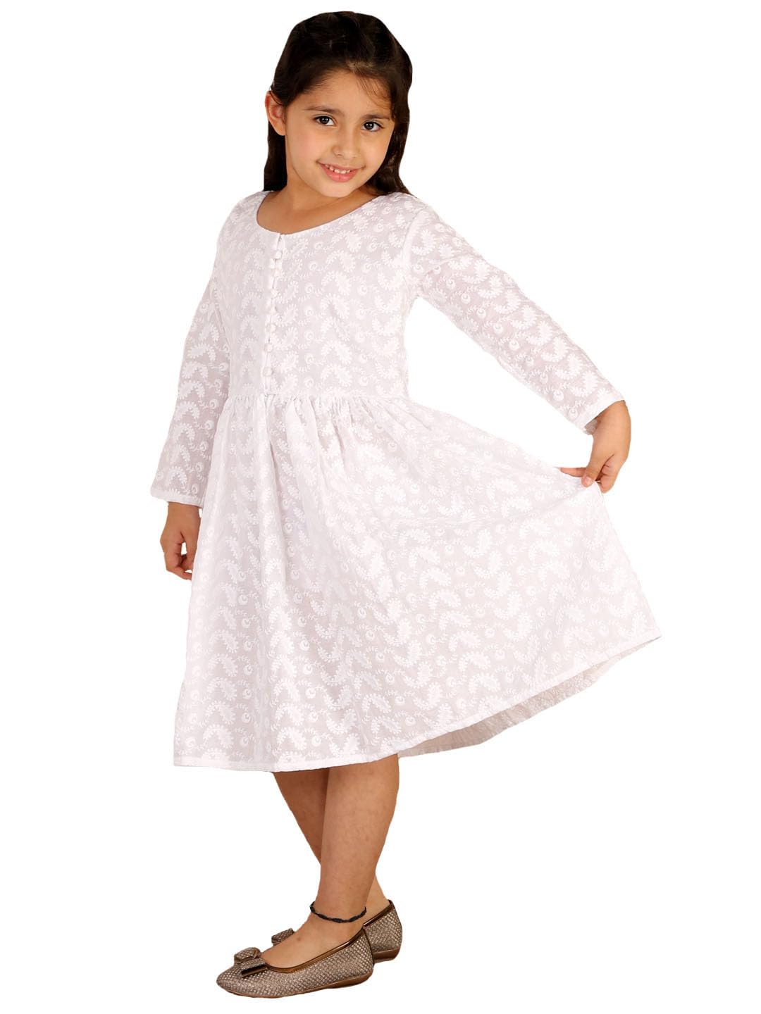 Girls Pure Cotton Chikankari Anarkali Dress for Independence Day - Traditional Ethnic Wear