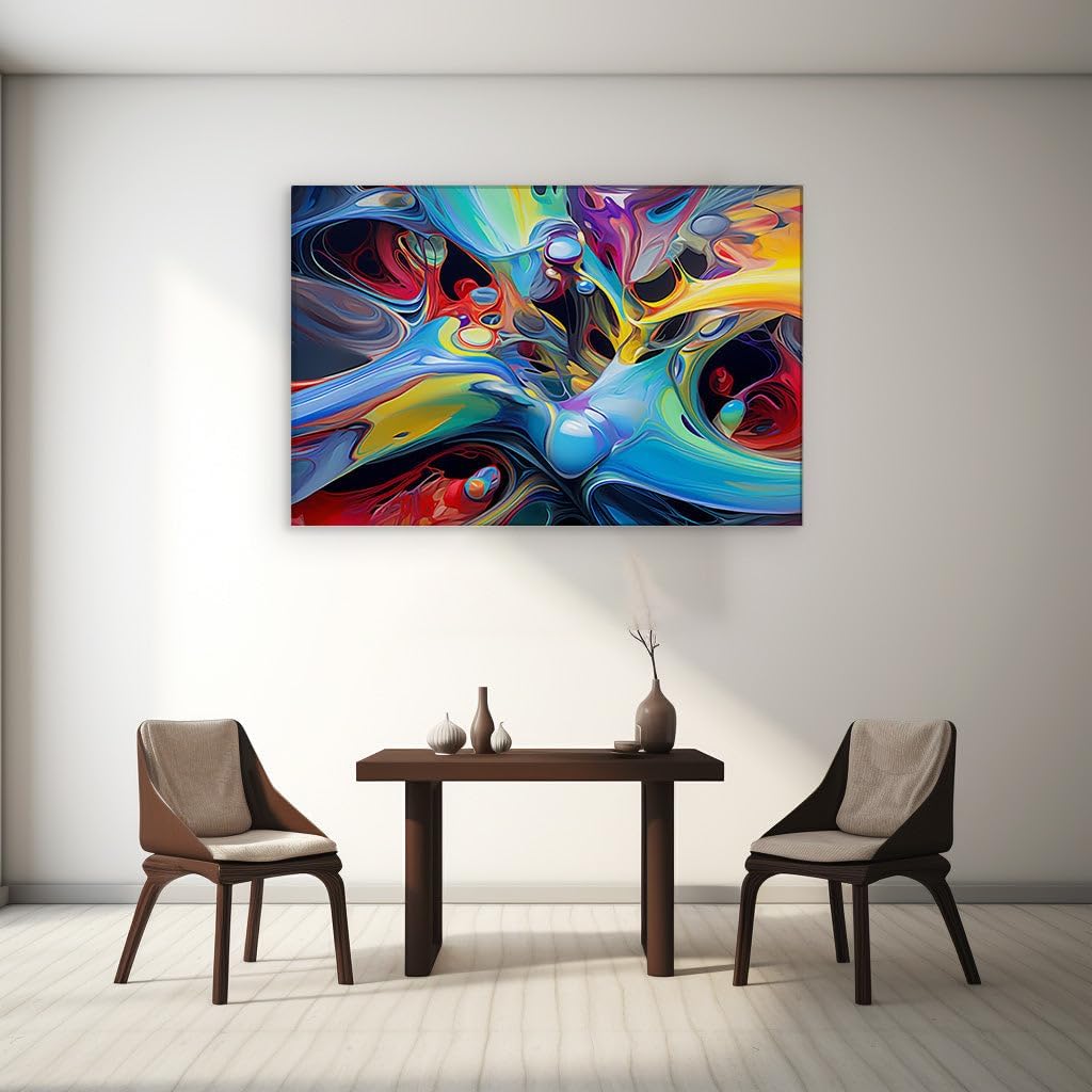 Canvas for Living room. Dancing Hues and Dynamic Fluidity A Symphony of Digital Abstraction, 27 x 18 inch Canvas Wall Art - Contemporary Masterpieces - Modern Home Decor